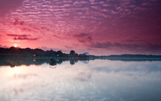 Boat sunset water pink clouds free wallpaper - medium preview image