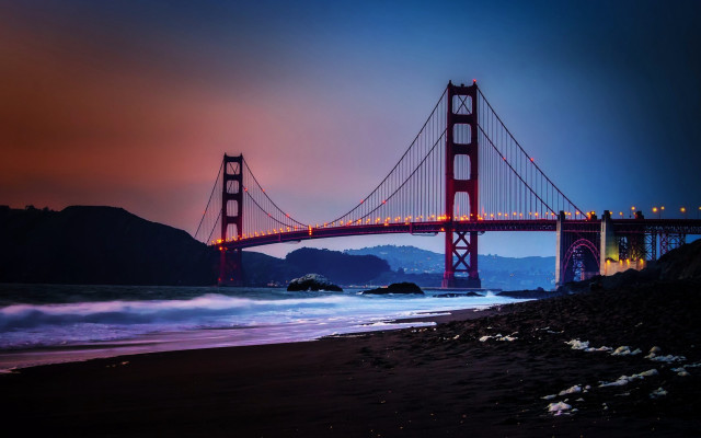 Bridge water night red light free wallpaper - medium preview image