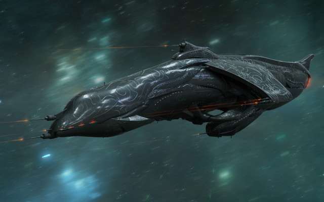 Futuristic ship floating starry sky free wallpaper - medium preview image