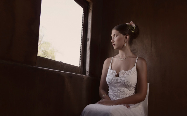 Woman white dress sitting window #4 free wallpaper for desktop - medium preview image