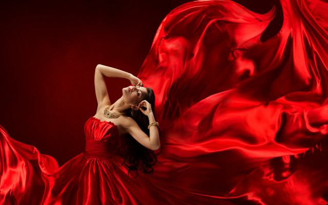Red dress woman wind flying free wallpaper - medium preview image