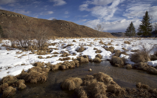 Snowy mountain stream nature landscape free wallpaper - medium preview image