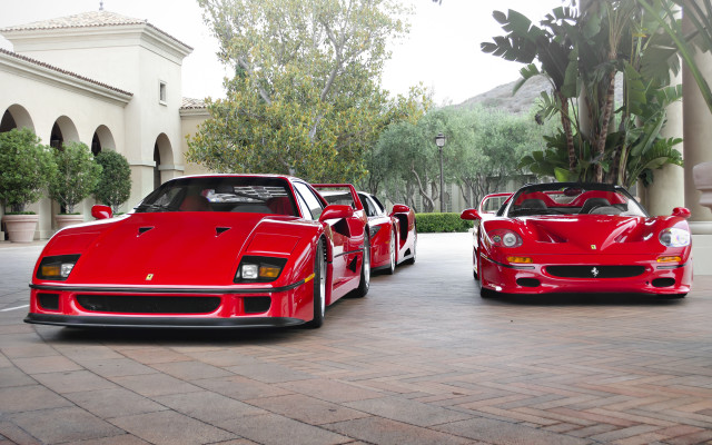 Red sports cars driveway brick free wallpaper - medium preview image