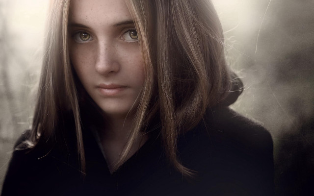 Woman long hair black coat #3 free wallpaper - medium preview image