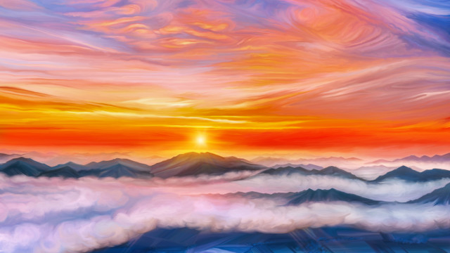 Sunset mountain range clouds orange #2 free wallpaper - medium preview image