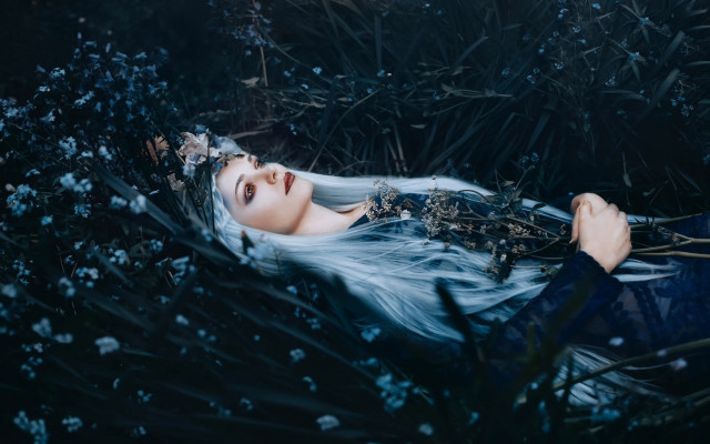 Woman flower field gothic illustration free wallpaper - medium preview image