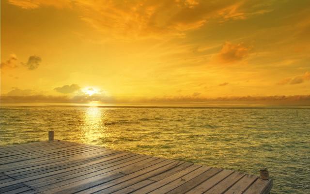 Wooden dock water cloudy sunset free wallpaper - medium preview image