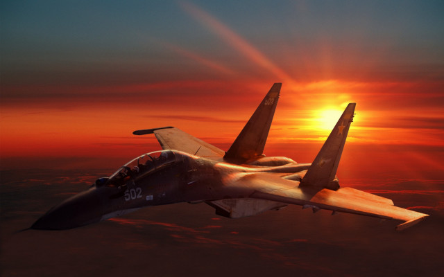 Fighter jet sunset clouds backlit #3 free wallpaper - medium preview image