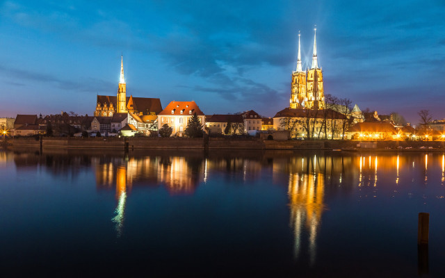 City lake church night lights free wallpaper - medium preview image