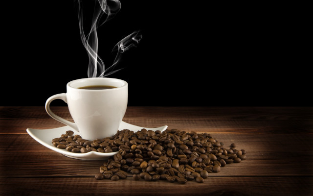 Coffee steam beans table photorealism free wallpaper - medium preview image
