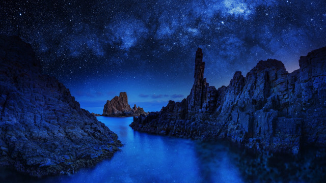 Night sky stars mountain water free wallpaper - medium preview image