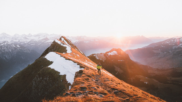 Mountain hiking sunset lake clouds free wallpaper - medium preview image