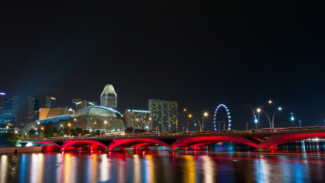 Cityscape reflection bridge night ferriswheel free wallpaper - medium preview image