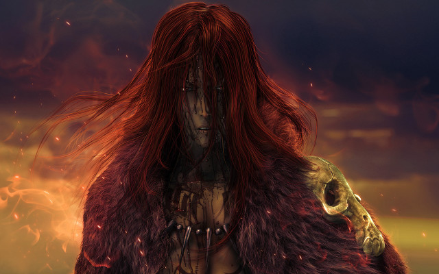 Red haired demon outfit fire free wallpaper - medium preview image