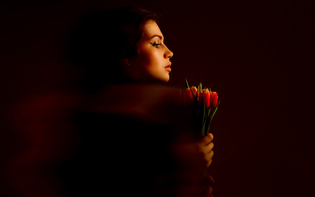Woman red flower portrait black free wallpaper - medium preview image
