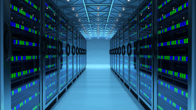 Data center hallway blue light free wallpaper - medium preview image