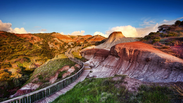 Wooden walkway mountain valley bridge free wallpaper - medium preview image