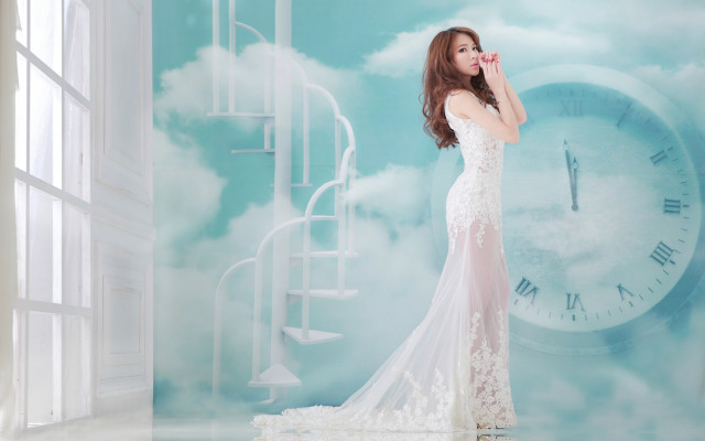 Woman white dress clock wall #2 free wallpaper - medium preview image