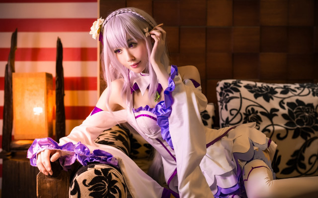 Purple cosplay sitting flowers braid free wallpaper - medium preview image