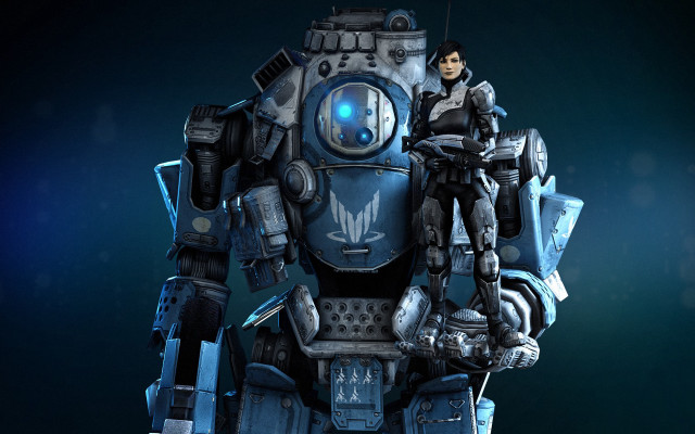 Robot man blue light mecha free wallpaper - medium preview image