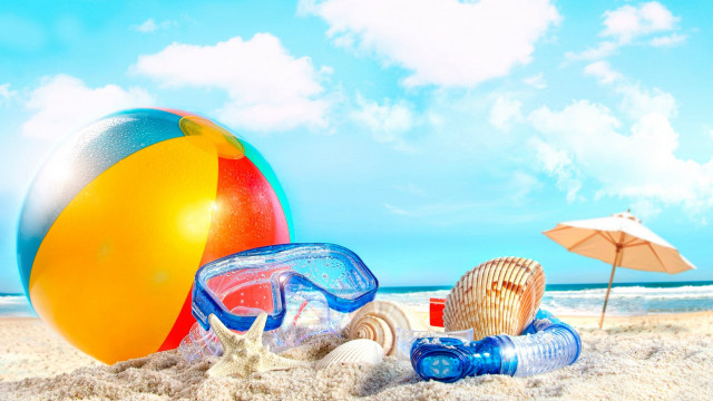 Beach ball snorkels sand ocean free wallpaper - medium preview image