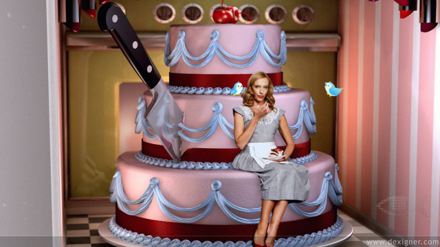 Woman sitting cake knife pink free wallpaper - medium preview image