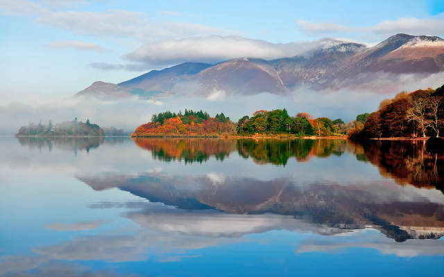 Lake mountains trees clouds landscape free wallpaper - medium preview image