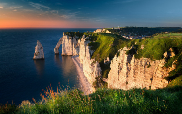 Cliffs sunset boat landscape nature free wallpaper - medium preview image