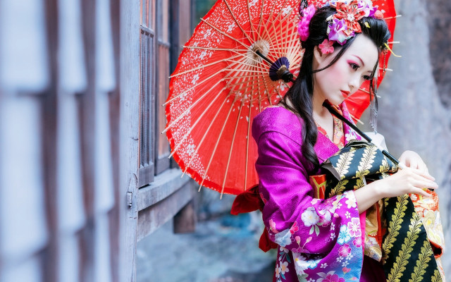 Geisha red umbrella black purse free wallpaper - medium preview image