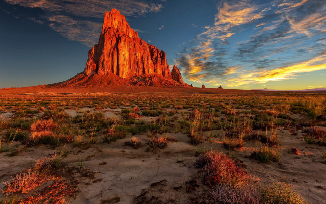 Mountain tower sunset clouds desert free wallpaper - medium preview image