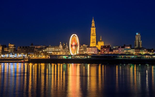 City skyline ferriswheel night water #2 free wallpaper - medium preview image