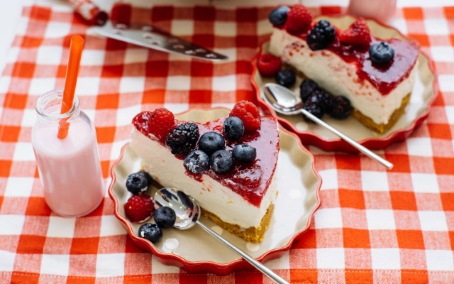 Cake berries plate fork milk free wallpaper - medium preview image