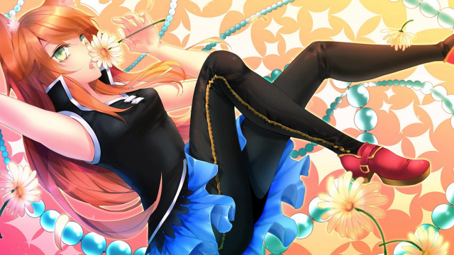 Woman blackdress redshoes floral background free wallpaper - medium preview image