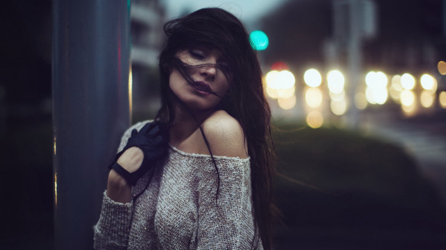 Woman closed eyes street night free wallpaper - medium preview image