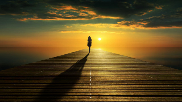 Pier sunset backlit illustration ocean free wallpaper - medium preview image
