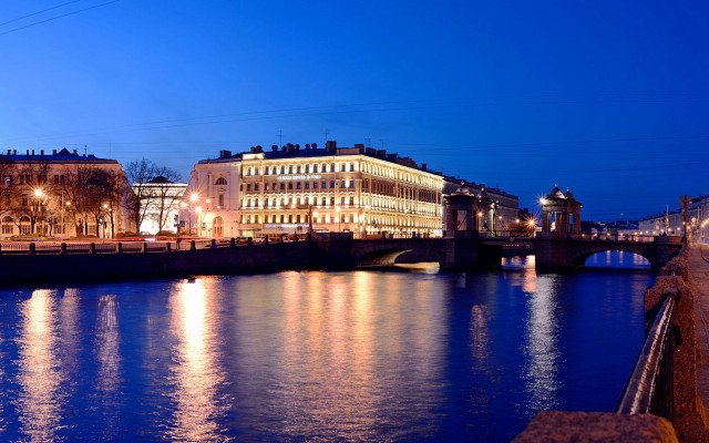 Night cityscape bridge reflections mountains free wallpaper - medium preview image
