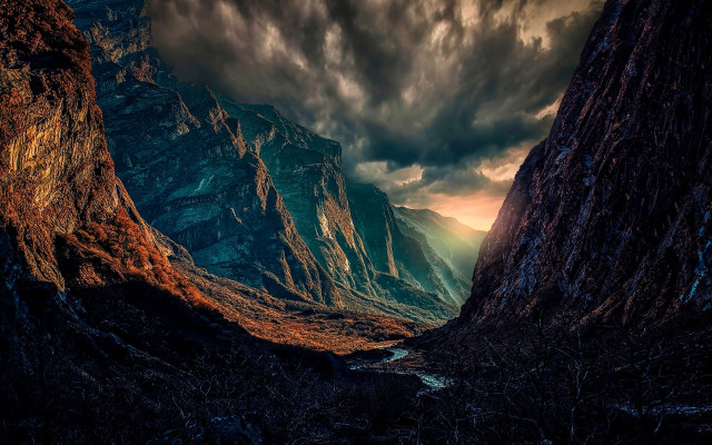 Mountain river cloudy sky sunset free wallpaper - medium preview image