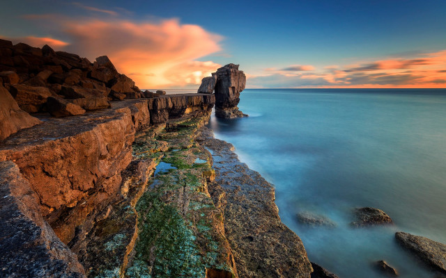 Rocky cliff water sunset clouds #2 free wallpaper - medium preview image