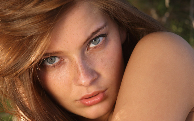 Freckled haired blue eyed woman free wallpaper - medium preview image