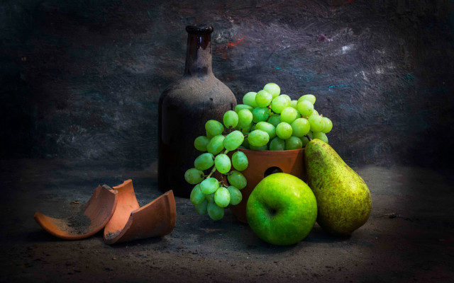 Grapes pears wine bottle shoe free wallpaper - medium preview image