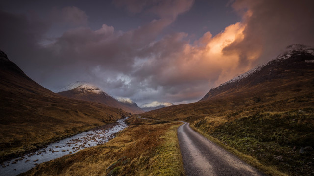 Valley road mountain stream evening free wallpaper - medium preview image