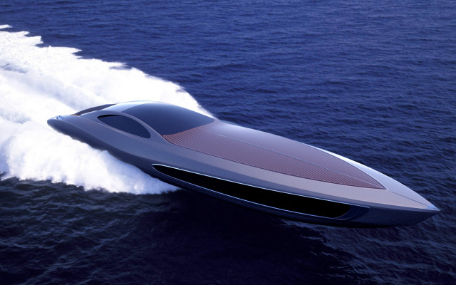 Futuristic boat ocean waves cloudy free wallpaper - medium preview image