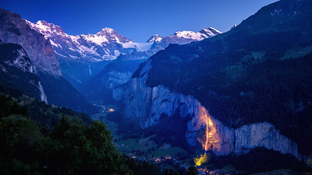 Mountain valley village night stars free wallpaper - medium preview image