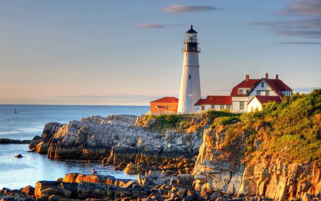 Lighthouse rockycliff ocean autumn landscape free wallpaper - medium preview image