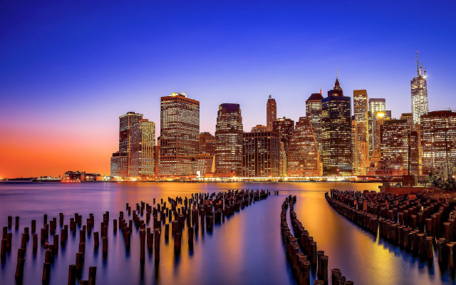 City skyline water night orange #2 free wallpaper - medium preview image