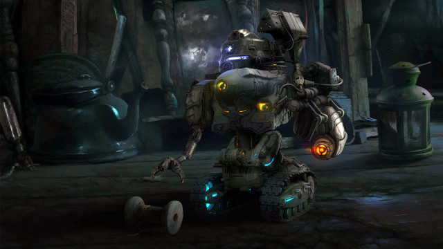 Robot glowing eyes mecha scifi free wallpaper - medium preview image
