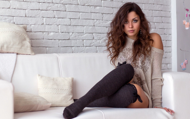 Woman couch crossed legs blackstockings free wallpaper - medium preview image