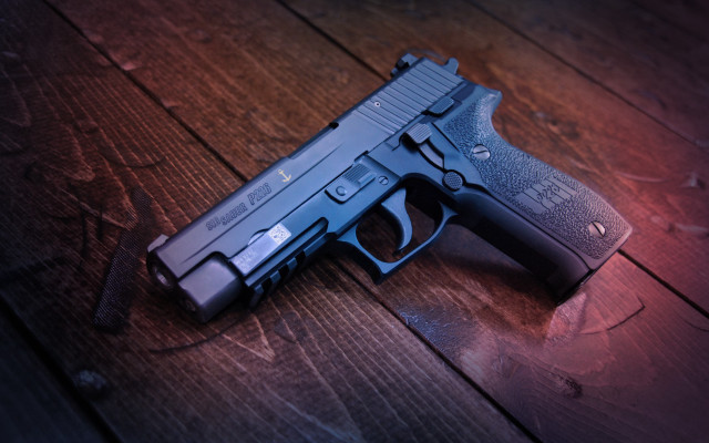 Gun redlight black woodenfloor tiltshift free wallpaper - medium preview image