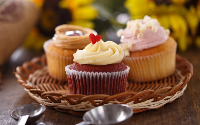 Basket cupcakes spoon heart food free wallpaper - medium preview image