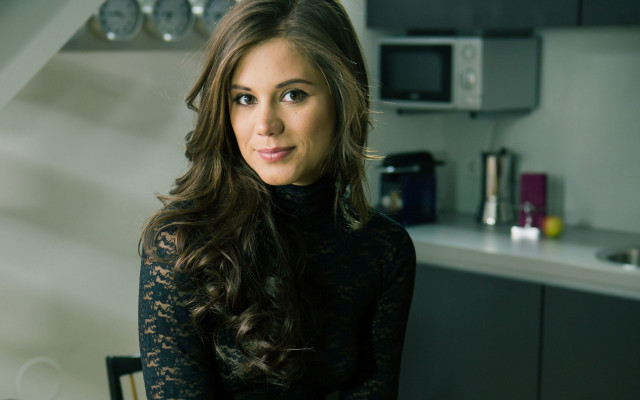 Woman black dress kitchen microwave free wallpaper - medium preview image